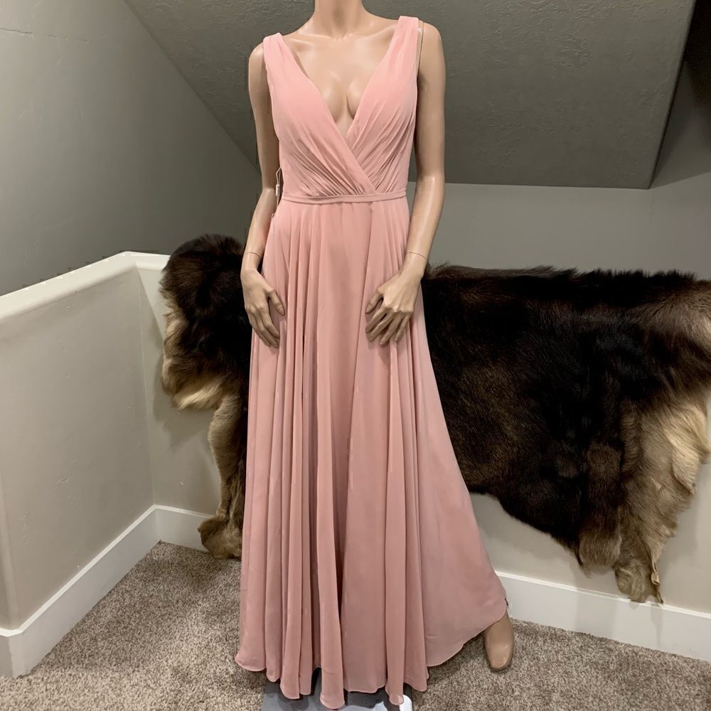 A-Line V-neck Floor-Length Chiffon Bridesmaid Dress